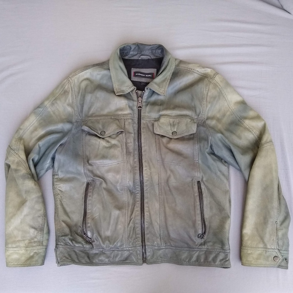 Andrew Marc Dye Washed Lambskin Leather Jacket, L